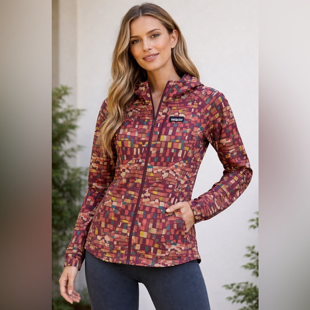 Patagonia Houdini Abstract Mosaic Print Hooded Windbreaker Jacket XS Gorpcore